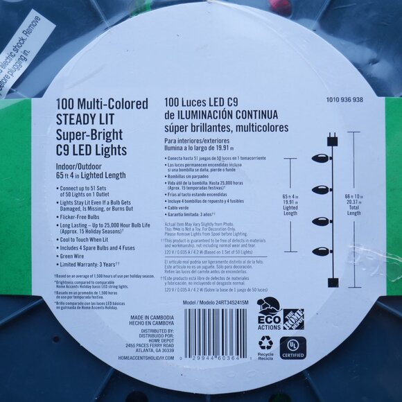 100 Count Multicolor Steady Lit C9 LED Lights Super Bright Home Accents NEW - Picture 6 of 7